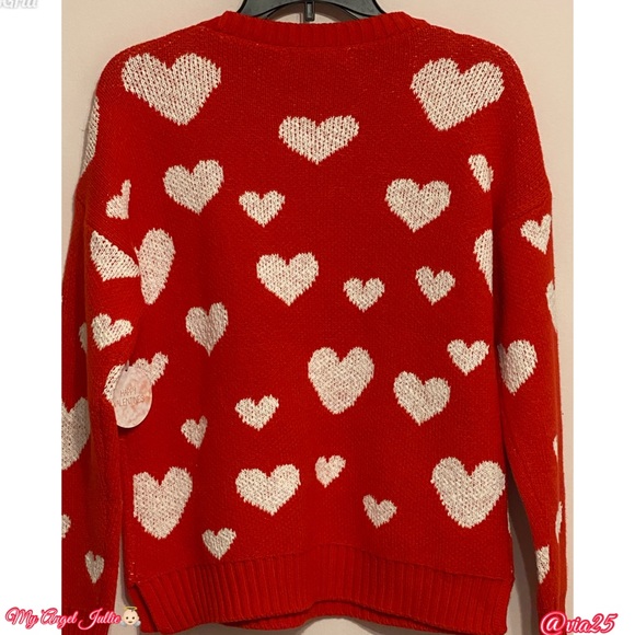 Marled Reunited Clothing Valentines Heart Print Round Neck Long Sleeve Sweater - Picture 2 of 8